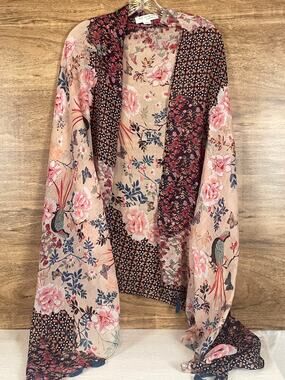 Pool To Party Subtle Luxury Sarong Scarf One Size Floral Peacock Tassel Wrap